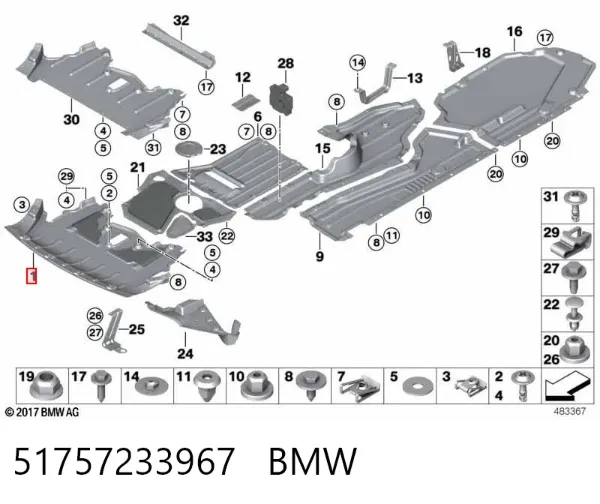 Protección delantera del motor 51757233967 BMW