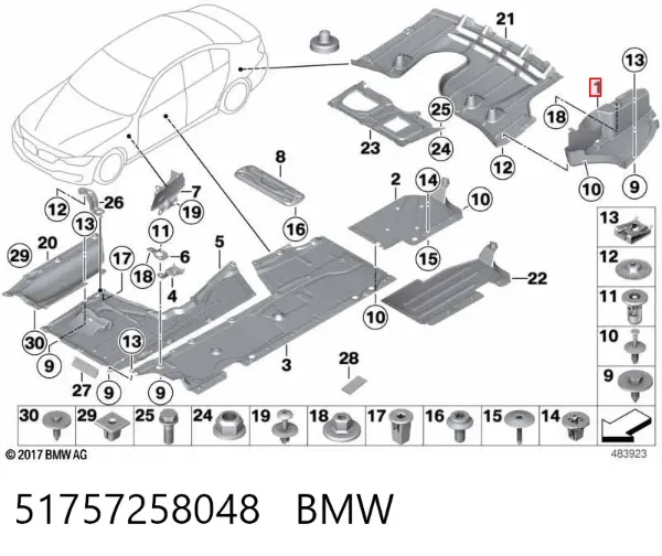 Protección inferior trasera derecha 51757258048 BMW