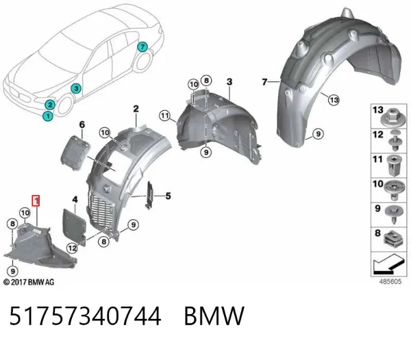 Protector contra salpicaduras del paso de rueda delantero 51757340744 BMW