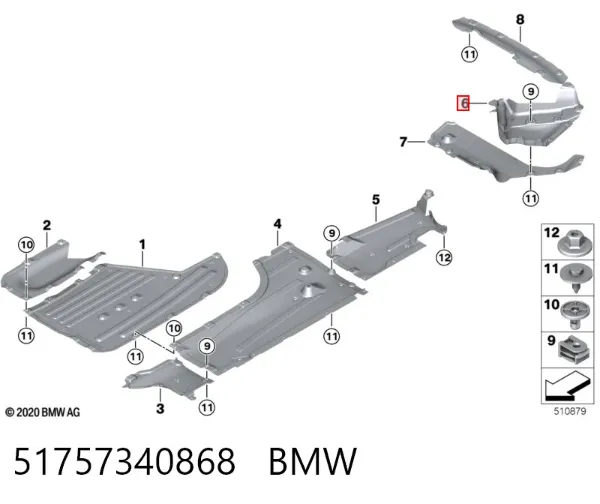 Protección inferior trasera derecha 51757340868 BMW