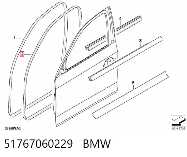 Junta de puerta delantera (en la carrocería) 51767060229 BMW