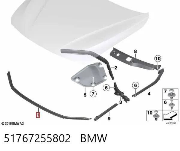 Sellador del capó 51767255802 BMW