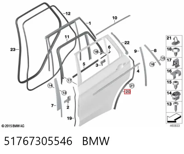 Junta de puerta trasera derecha 51767305546 BMW