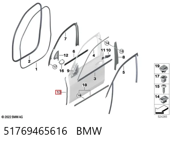 Junta de puerta trasera derecha 51769465616 BMW