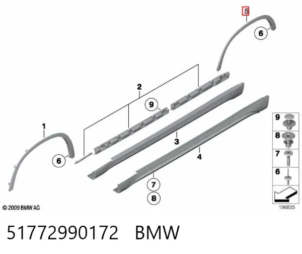 Extensión de la aleta trasera derecha 51772990172 BMW