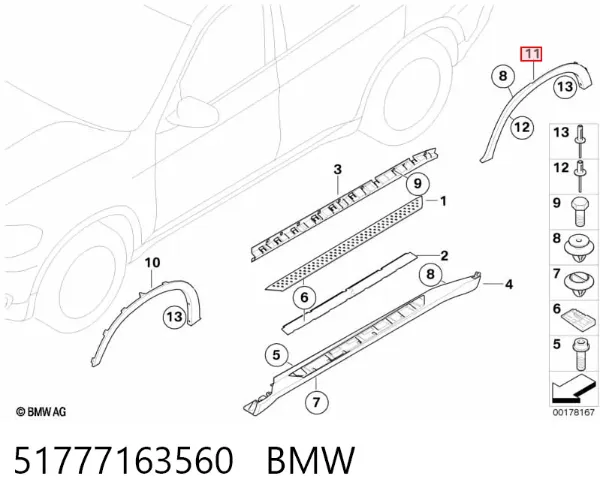 Extensión de la aleta trasera derecha 51777163560 BMW