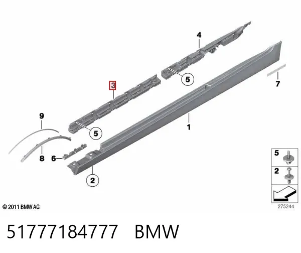 Soporte de moldura exterior del umbral izquierdo 51777184777 BMW