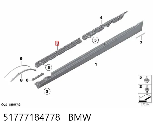 Soporte de moldura exterior del estribo derecho 51777184778 BMW