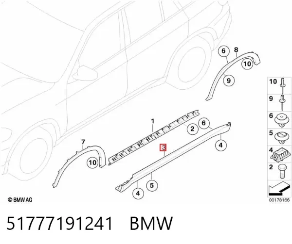 Moldura de umbral exterior izquierda 51777191241 BMW