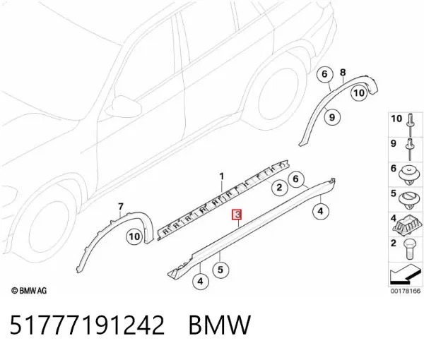 Moldura exterior derecha del umbral 51777191242 BMW