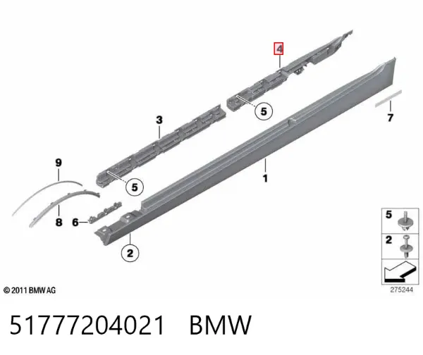 Soporte de moldura exterior del umbral izquierdo 51777204021 BMW