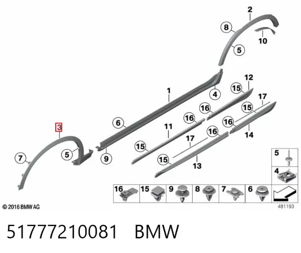 Extensión de aleta delantera izquierda 51777210081 BMW