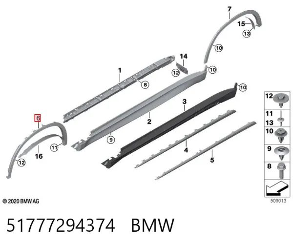 Extensión de la aleta delantera derecha 51777294374 BMW