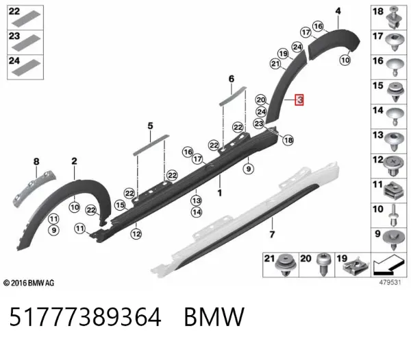 Extensión de la aleta trasera derecha 51777389364 BMW