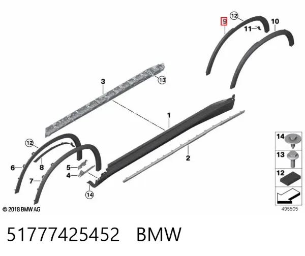 Extensión de la aleta trasera derecha 51777425452 BMW