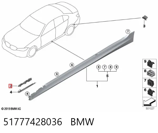 Soporte de moldura exterior del estribo derecho 51777428036 BMW