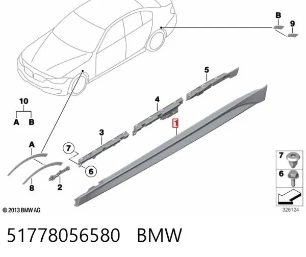 Moldura exterior derecha del umbral 51778056580 BMW