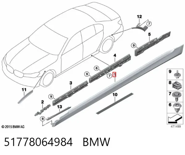 Moldura exterior derecha del umbral 51778064984 BMW