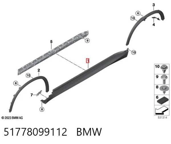 Moldura exterior derecha del umbral 51778099112 BMW