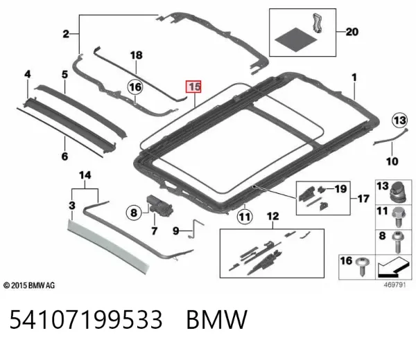 Moldura de techo izquierda 54107199533 BMW