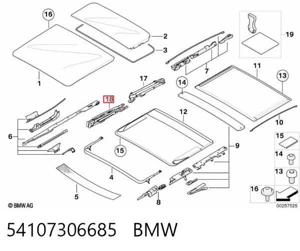 Guía de techo corredizo 54107306685 BMW