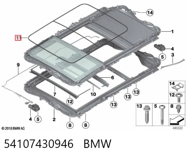 Moldura de techo izquierda 54107430946 BMW