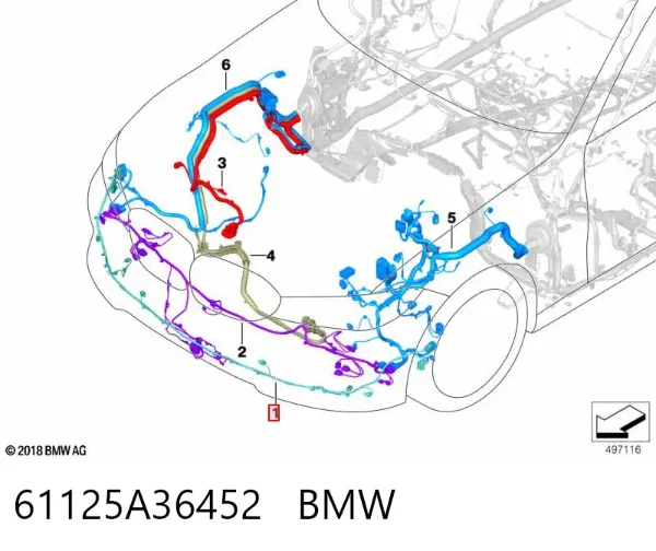 Cable de sensor de aparcamiento del parachoques delantero 61125A36452 BMW