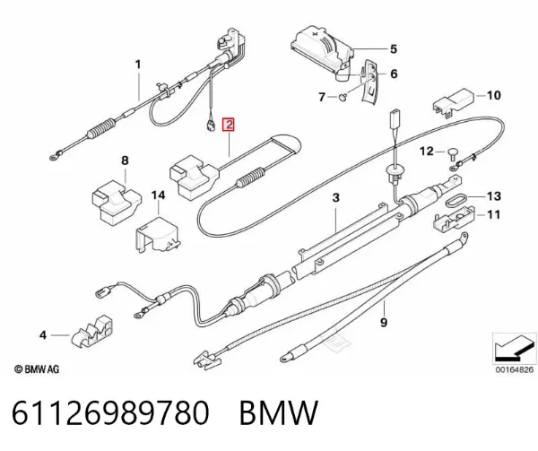 Cable de terminal positivo de batería 61126989780 BMW