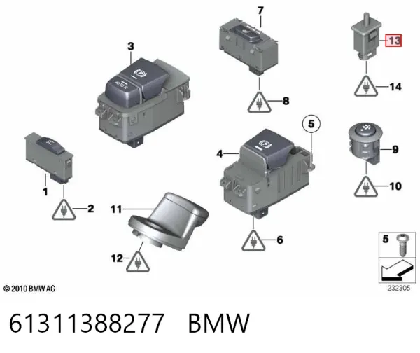 Interruptor de control del techo solar 61311388277 BMW