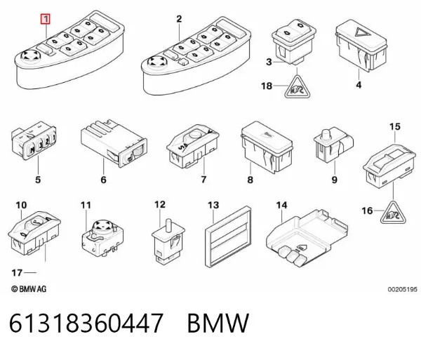 Interruptor de elevalunas delantera izquierda 61318360447 BMW