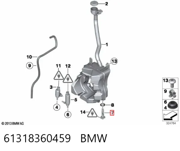Sensor de nivel del depósito de líquido limpiaparabrisas 61318360459 BMW