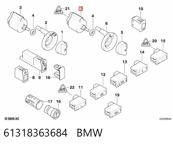 Interruptor de la luz antiniebla trasera 61318363684 BMW