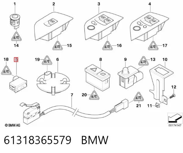Botón interior de apertura de maletero 61318365579 BMW