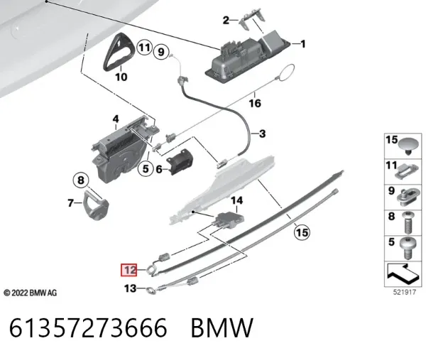 Sensor de apertura de la tapa del maletero 61357273666 BMW