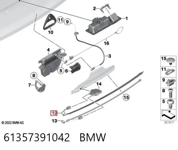 Sensor de apertura de la tapa del maletero 61357391042 BMW