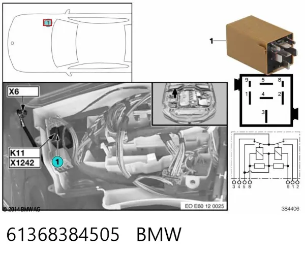 Relé de intermitencia del limpiaparabrisas 61368384505 BMW