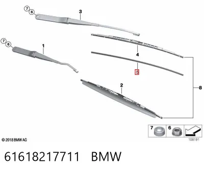 Goma de la escobilla del limpiaparabrisas del lado del conductor BMW 61618217711