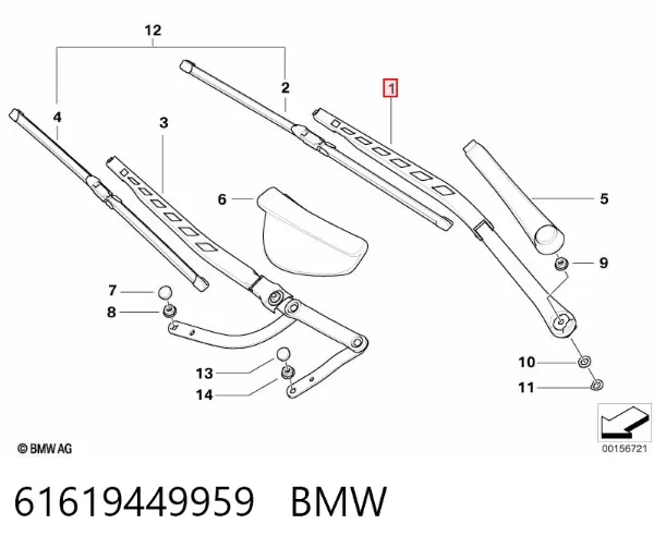 Brazo del limpiaparabrisas 61619449959 BMW