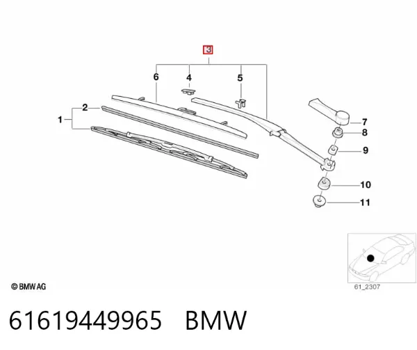 Brazo del limpiaparabrisas 61619449965 BMW