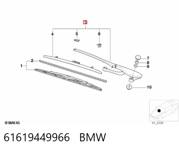 Brazo del limpiaparabrisas 61619449966 BMW