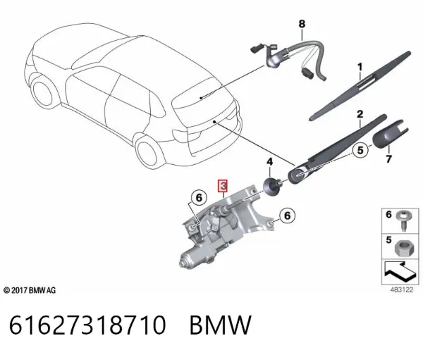 Motor limpiaparabrisas, trasera 61627318710 BMW