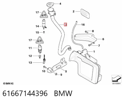 Cuello del depósito del limpiaparabrisas BMW 61667144396