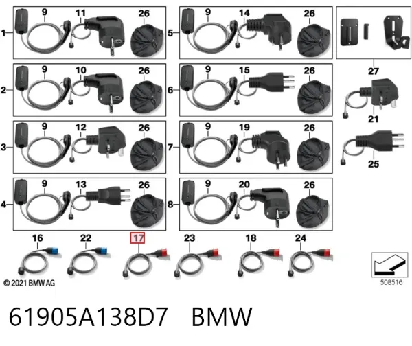 Cable de carga para vehículo eléctrico 61905A138D7 BMW