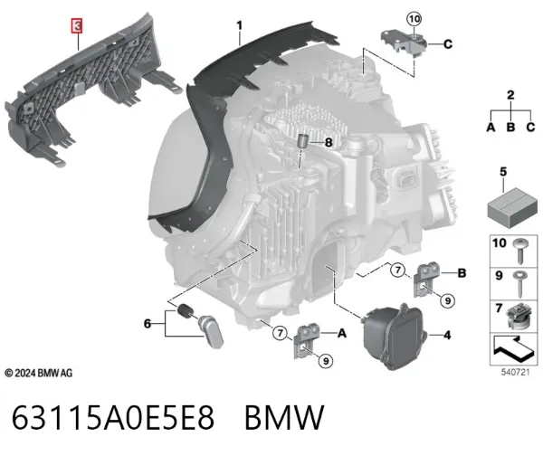 Soporte de fijación del faro delantero derecho 63115A0E5E8 BMW
