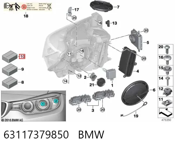 Soporte de montaje del faro delantero 63117379850 BMW