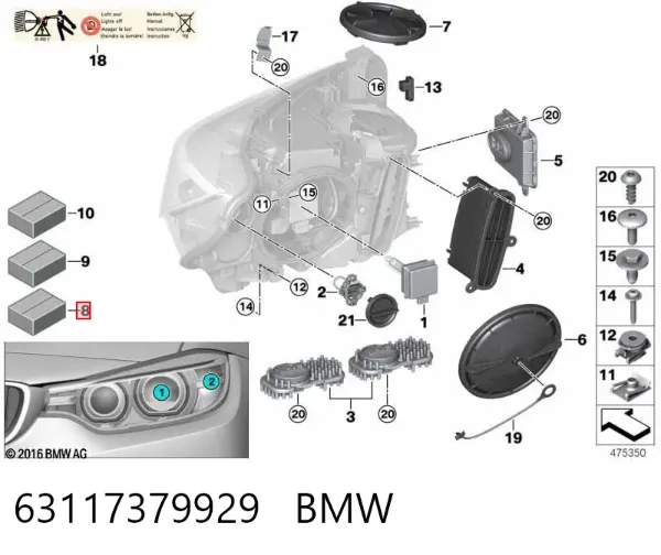 Soporte de montaje del faro delantero 63117379929 BMW