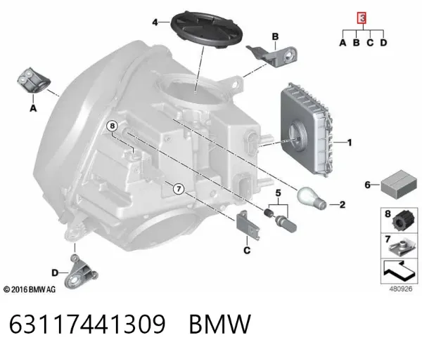 Soporte de montaje del faro delantero 63117441309 BMW