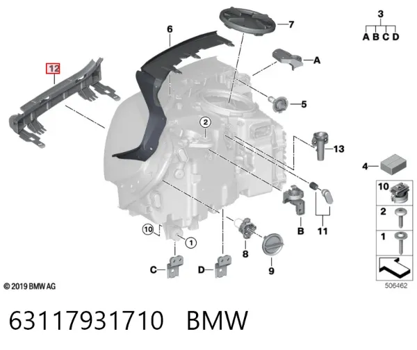 Soporte de fijación del faro delantero derecho 63117931710 BMW
