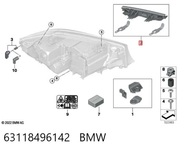 Soporte de fijación del faro delantero derecho 63118496142 BMW