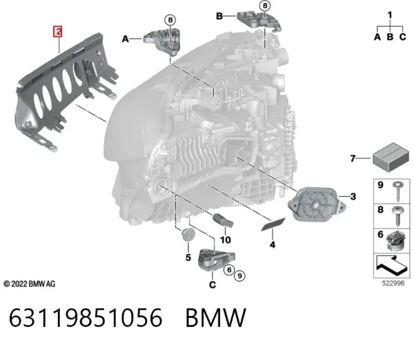 Soporte de fijación del faro delantero derecho 63119851056 BMW